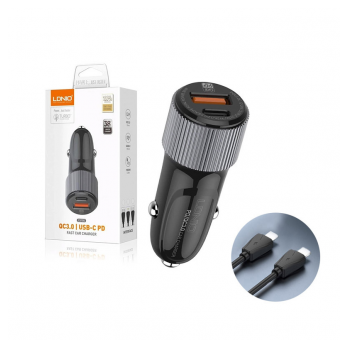 Auto punjac LDNIO C510Q PD/ QC3.0 38W (total) sa Type-C na Type-C kablom crni