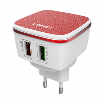 Kucni punjac LDNIO A2405Q dual USB 2.4A FAST CHARGING QC 3.0 + iPhone Lightning kabel beli