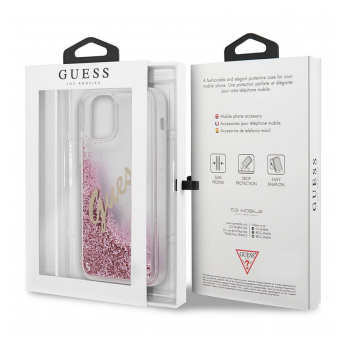 Maska Guess Faceplate Liquid Glitter Vintage Script za iPhone 12 mini pink