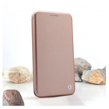 Maska na preklop Teracell Flip Premium za iPhone 14 Pro Max roze zlatna.