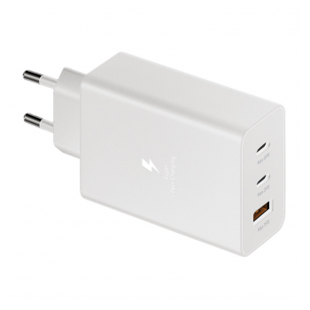 Kucni punjac Fast Charging Adapter Trio (USB-Cx2,USB-A) za Samsung PD 65W sa kablom Type-C na Type-C beli