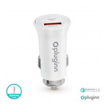 Auto punjac Pluginn PI-21S PD 20W QC 3.0 18W sa USB na iPhone Lightning kabel