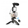 Stativ Tripod Wireless za mobilni sa blicem i mikrofonom AY-49 crni
