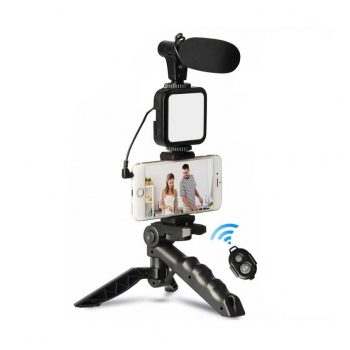 Stativ Tripod Wireless za mobilni sa blicem i mikrofonom AY-49 crni