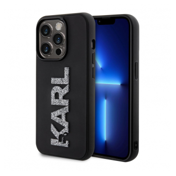 Maska Karl Lagerfeld Hc 3D Logo Glitter za iPhone 15 Pro crna