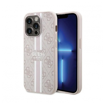 Maska Guess MagSafe 4G Pu Printed Stripes za iPhone 15 Pro roze