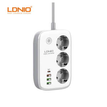 Pametni produzni kabel LDNIO SEW3452 3xuticnice + 3xUSB + 1xUSB-C bela