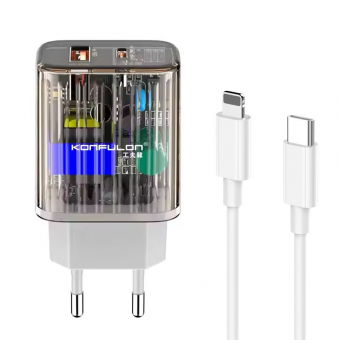 Kucni punjac KONFULON Joko C86Q PD 22.5W/ USB 3.0 22.5w sa kablom Type-C na iPhone Lightning beli 1m
