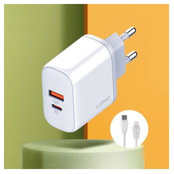 Kucni punjac LDNIO A2526C FAST CHARGING 45W/ QC4+/ QC3.0 sa kablom Type-C na Lightning beli