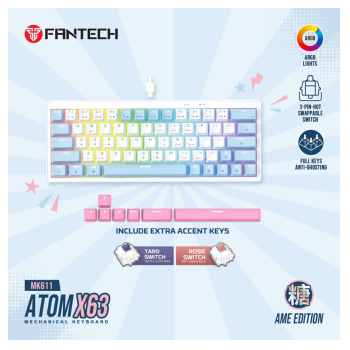 Tastatura Mehanicka Gaming Fantech MK611 Atom x63 AME bela (taro switch)