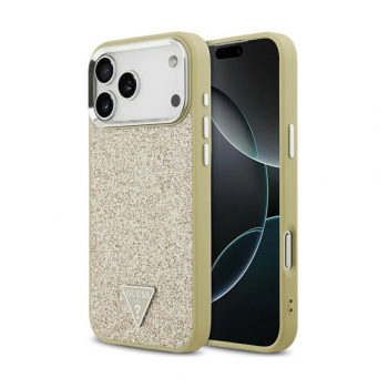 Maska Guess Glitter Triangle Logo MagSafe za iPhone 17 Pro Max/ 18 Pro Max zlatna