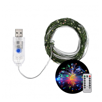 Novogodisnji ukras LED 300 lampica u boji (20m) sa daljinskim upravljacem (USB napajanje)