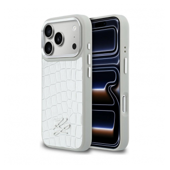Maska Karl Lagerfeld Croco KL Script Logo MagSafe za iPhone 17 Pro/ 18 Pro srebrna