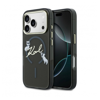 Maska Karl Lagerfeld IML Choupettes Karl Script Logo MagSafe za iPhone 17 Pro Max crna