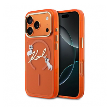 Maska Karl Lagerfeld IML Choupettes Karl Script Logo MagSafe za iPhone 17 Pro narandzasta