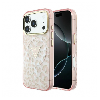 Maska Guess IML Leopard Glitter Triangle MagSafe za iPhone 17 Pro/ 18 Pro pink