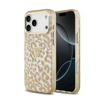 Maska Guess IML Leopard Glitter Triangle MagSafe za iPhone 17 Pro/ 18 Pro braon