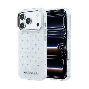 Maska Karl Lagerfeld IML Rhinestones Allover and Electroplated Logo za iPhone 17 Pro Max/ 18 Pro Max bela