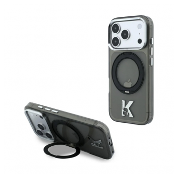 Maska Karl Lagerfeld IML Ring Stand 360 Kameo Metal Magsafe za iPhone 17 Pro/ 18 Pro crna