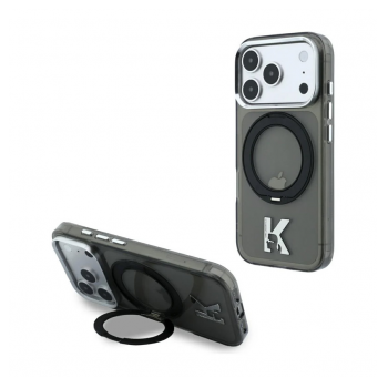 Maska Karl Lagerfeld IML Ring Stand 360 Kameo Metal Magsafe za iPhone 17 Pro Max/ 18 Pro Max crna