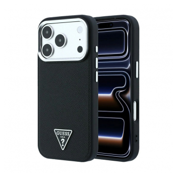Maska Guess Grained Triangle Logo MagSafe za iPhone 17 Pro/ 18 Pro crna