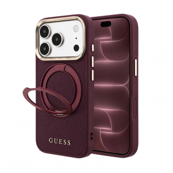 Maska Guess Ring Stand 360 Grained Classic Logo MagSafe za iPhone 17 Pro Max/ 18 Pro Max bordo