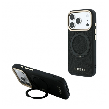 Maska Guess Ring Stand 360 Grained Classic Logo MagSafe za iPhone 17 Pro Max/ 18 Pro Max crna